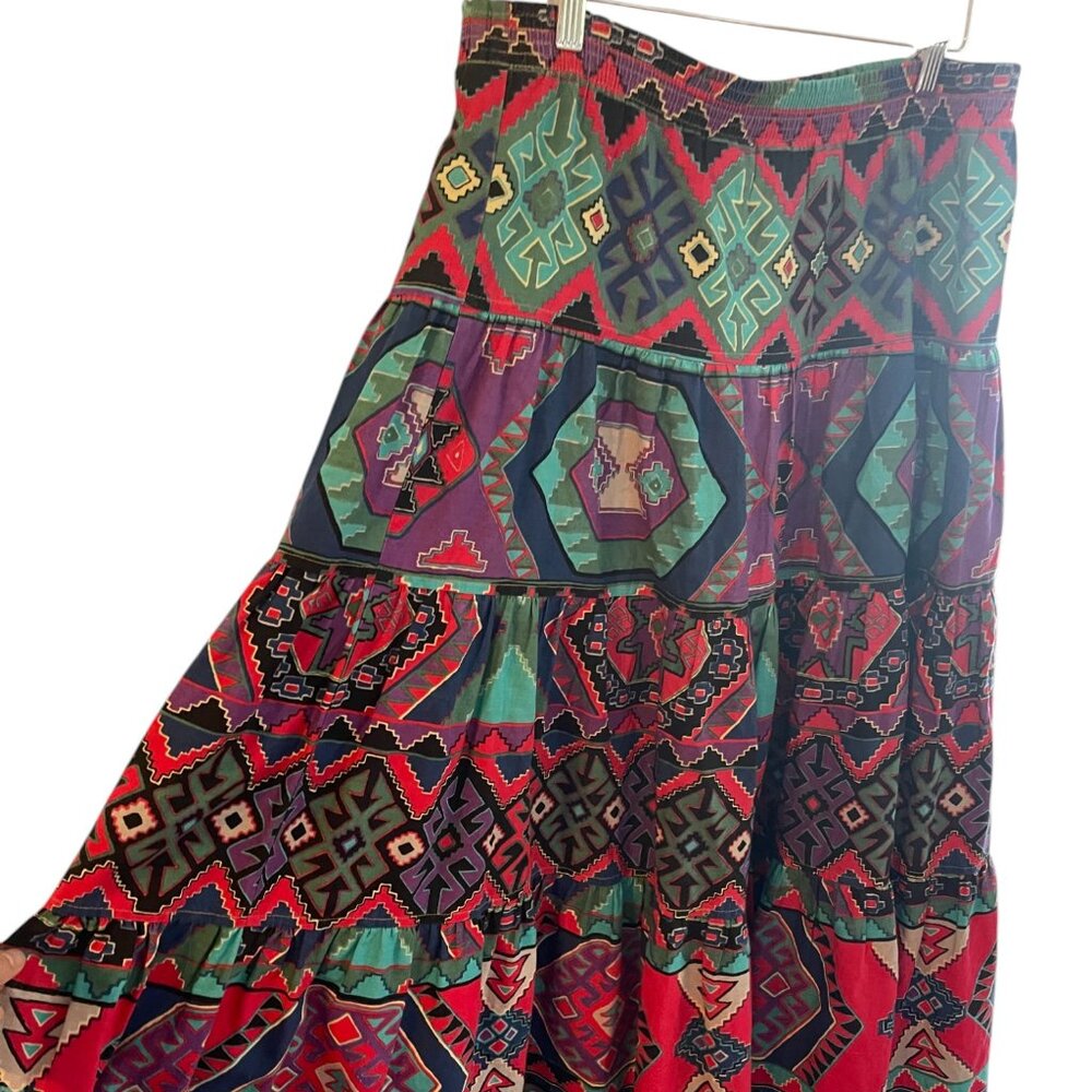 Vintage 80's hobohippie Santa Fe print Skirt